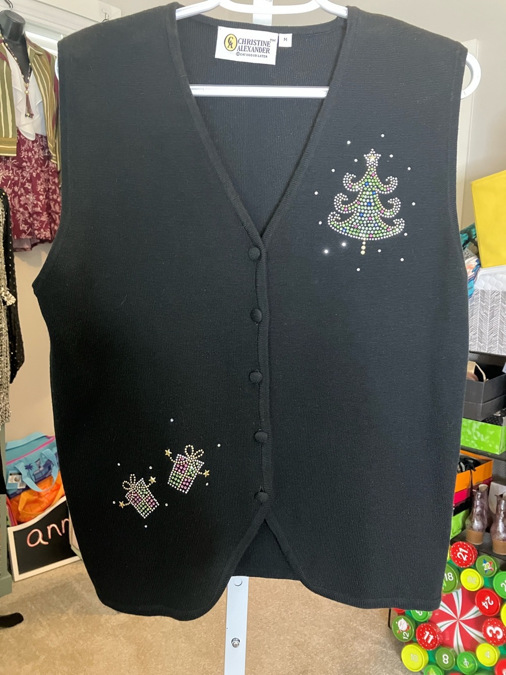 Christine Alexander Black Holiday Rhinestone Vest
